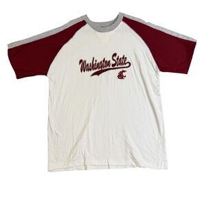Washington State Cougars Shirt Mens Large White Red NCAA Football Raglan Graphic
